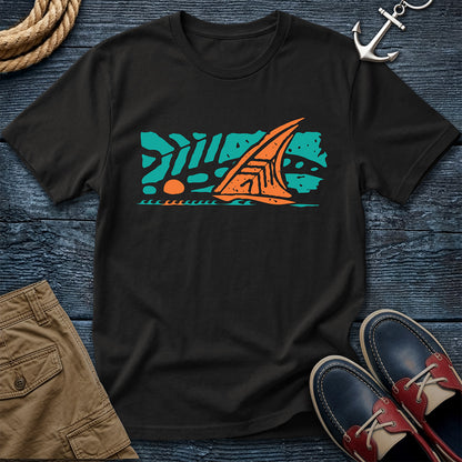 Salty Shirts Koa Horizon Sailboat Tee in Black — garment-dyed Comfort Colors unisex t-shirt with island sailboat graphic