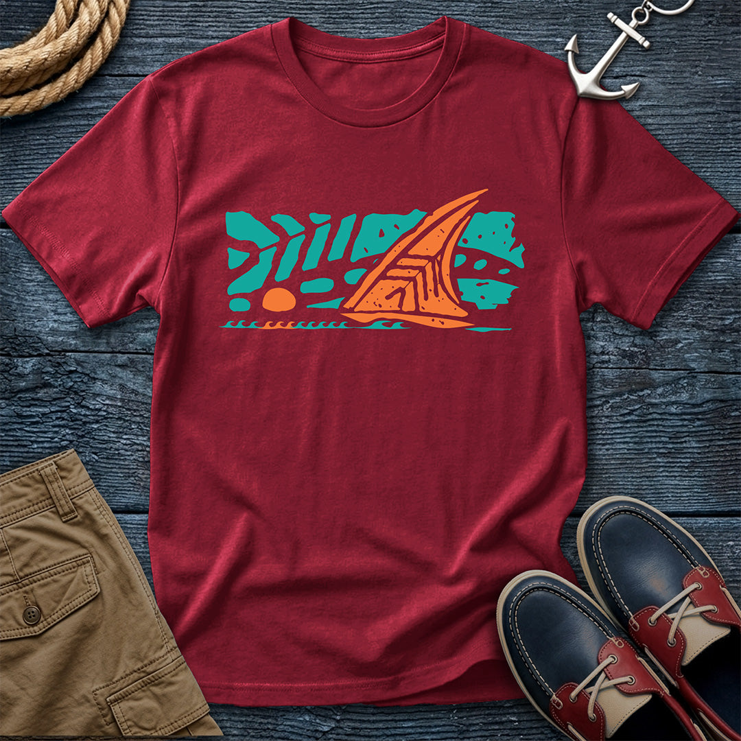 Salty Shirts Koa Horizon Sailboat Tee in Brick — garment-dyed Comfort Colors unisex t-shirt with island sailboat graphic
