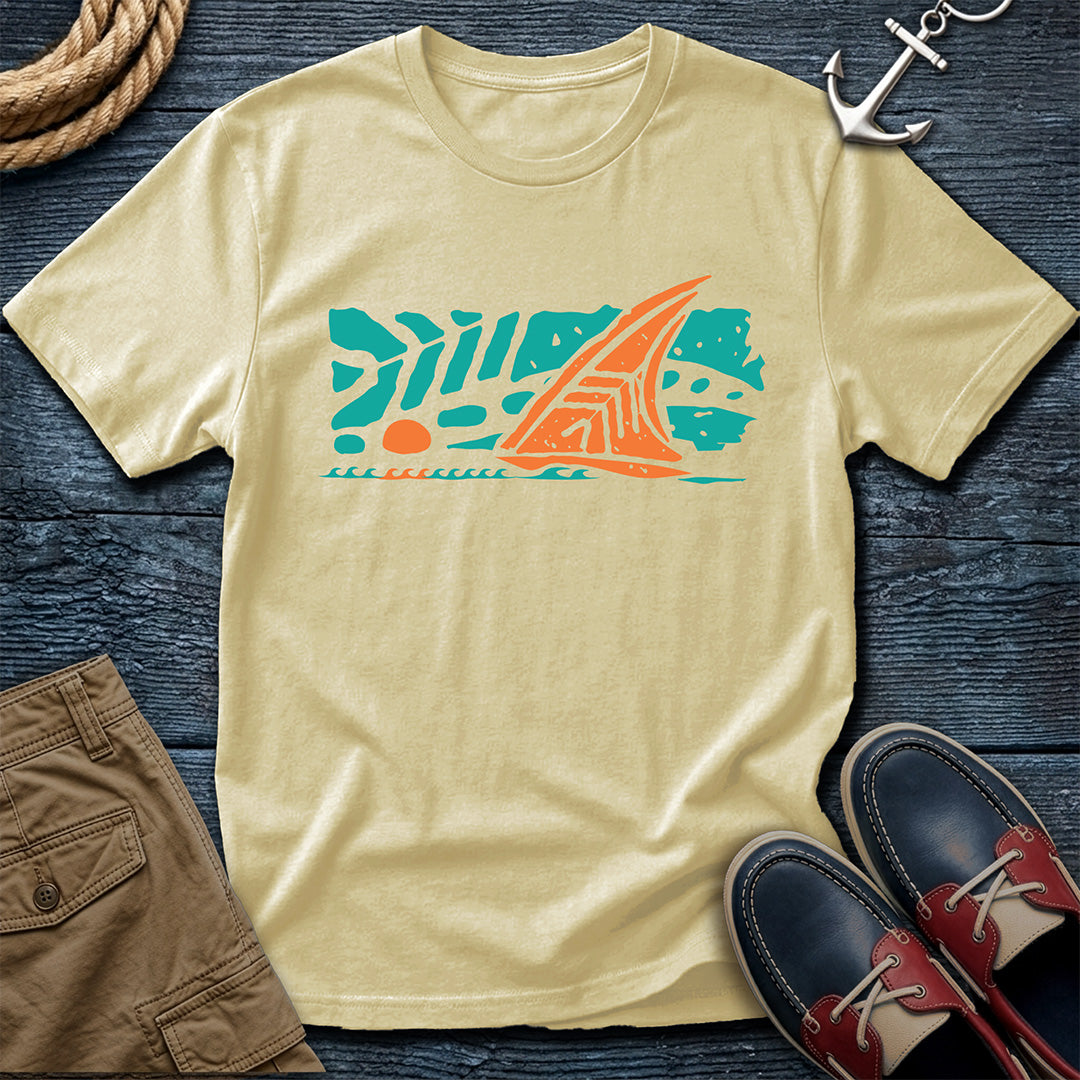 Salty Shirts Koa Horizon Sailboat Tee in Banana — garment-dyed Comfort Colors unisex t-shirt with island sailboat graphic