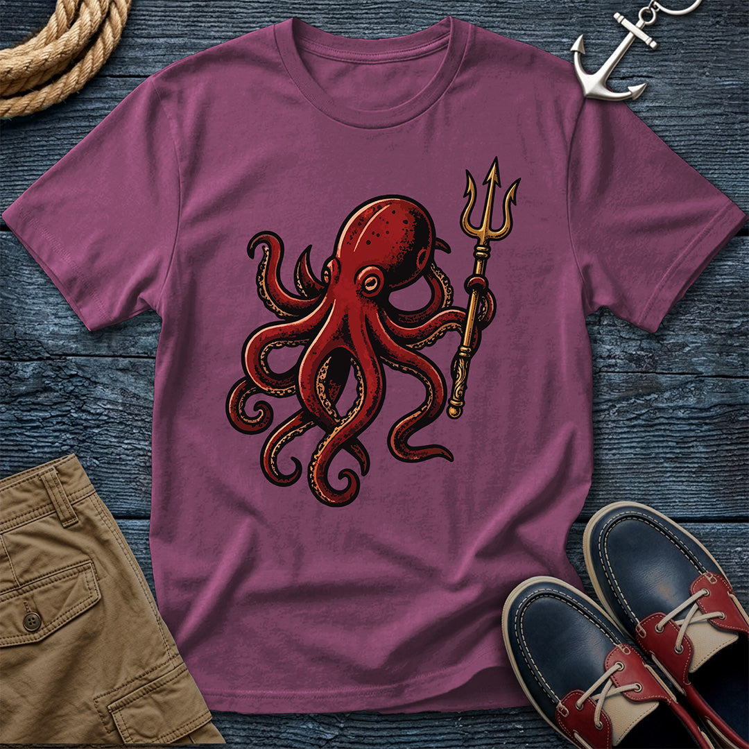 Kraken & Trident sailor flash t-shirt in berry purple — bold octopus trident graphic tee for coastal style