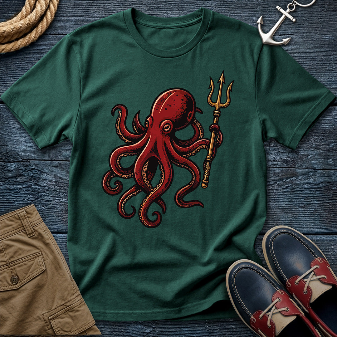Kraken & Trident tattoo tee in blue spruce green — traditional sailor flash art shirt, perfect ocean lover gift