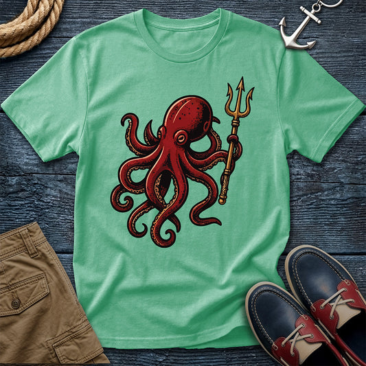 Kraken & Trident tattoo graphic tee in island reef green — nautical sailor flash art shirt for beach and boat days