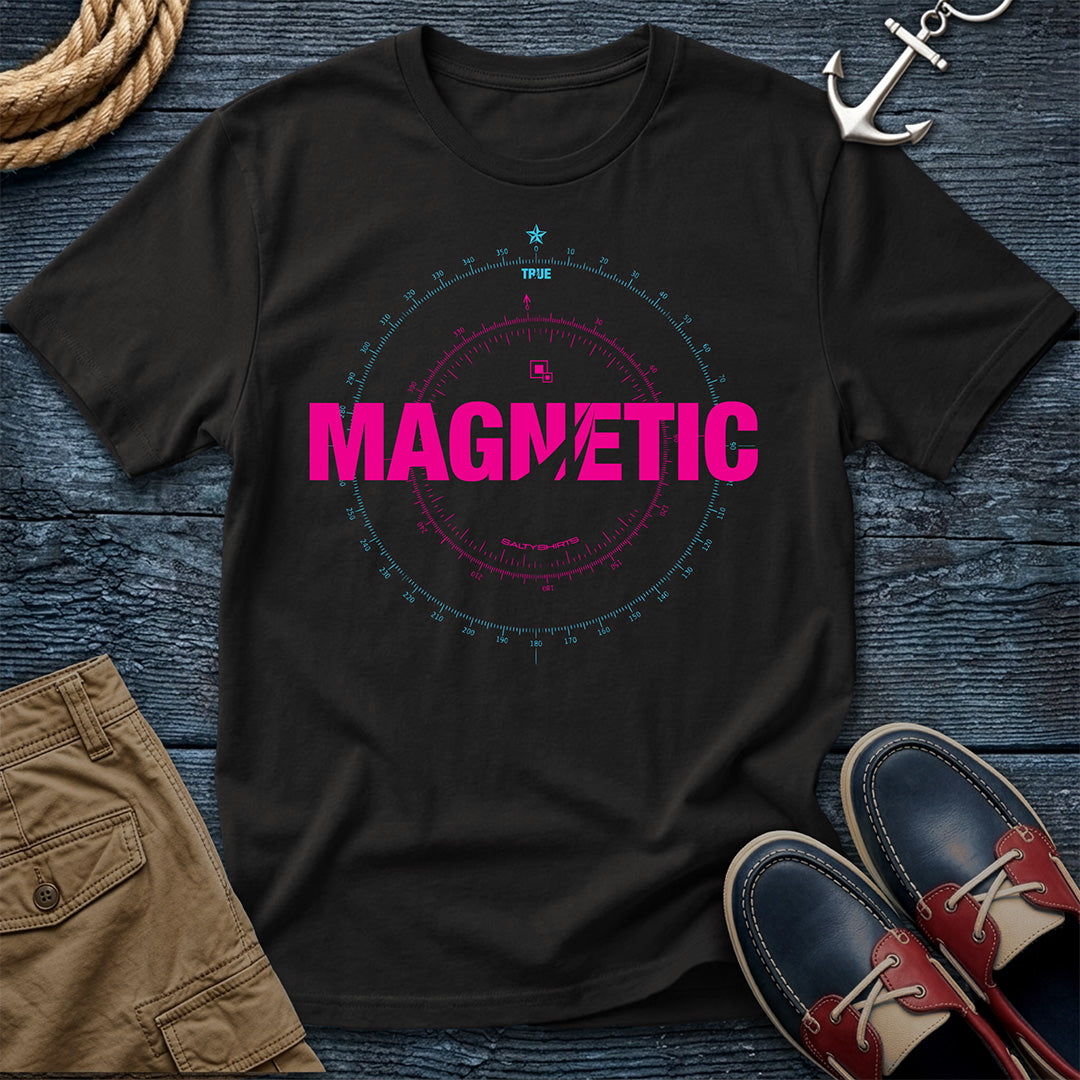 Magnetic T-Shirt A Few Degrees Off True in Black — compass rose nautical tee on Comfort Colors 1717
