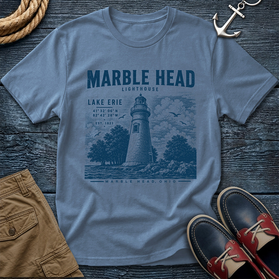 Marble Head Lighthouse T-Shirt in Blue Jean — Lake Erie vintage nautical tee on Comfort Colors 1717
