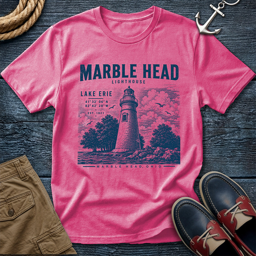 Marble Head Lighthouse T-Shirt in Crunch Berry — Lake Erie vintage nautical tee on Comfort Colors 1717