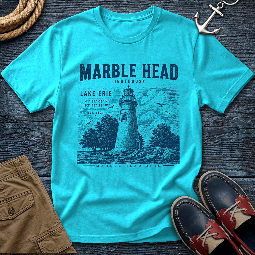 Marble Head Lighthouse T-Shirt in Lagoon Blue — Lake Erie vintage nautical tee on Comfort Colors 1717