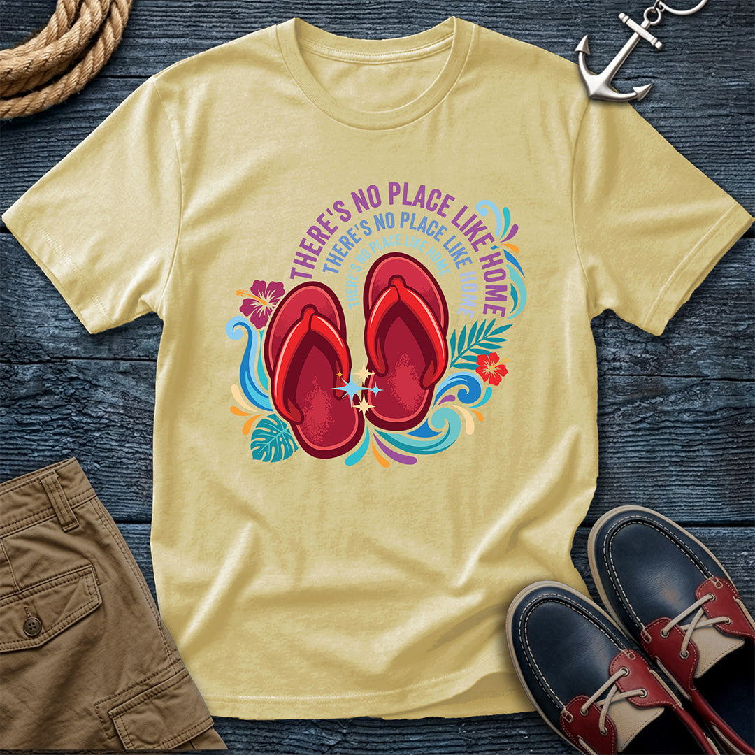 No Place Like Home Aloha Slippahs Tee in Butter, featuring the hibiscus slippahs design on a Comfort Colors 1717 shirt.