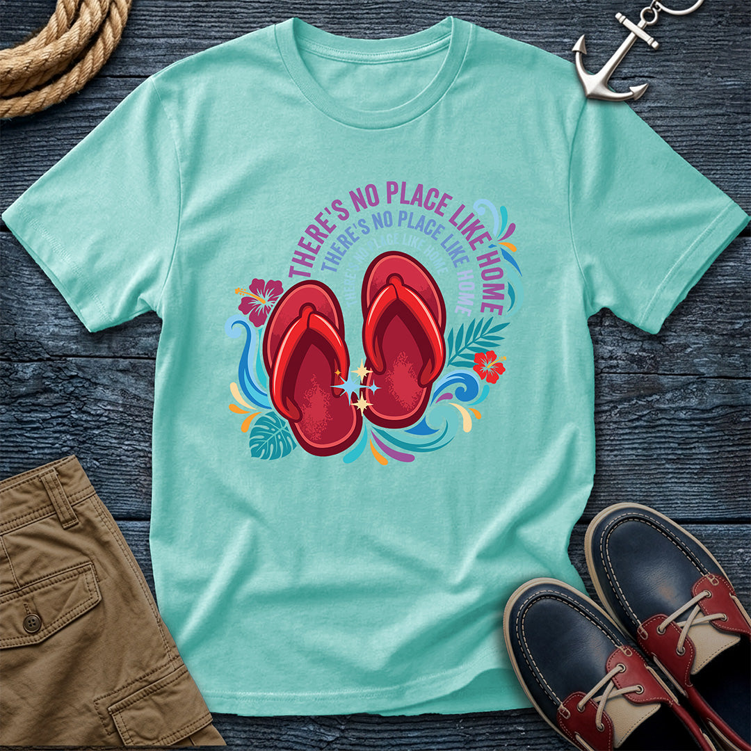 No Place Like Home Aloha Slippahs Tee in Chalky Mint, featuring the hibiscus slippahs design on a Comfort Colors 1717 shirt.