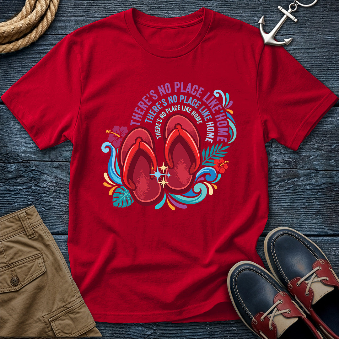 No Place Like Home Aloha Slippahs Tee in Red, featuring the hibiscus slippahs design on a Comfort Colors 1717 shirt.