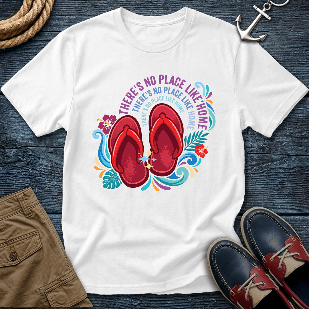 No Place Like Home Aloha Slippahs Tee in White, featuring the hibiscus slippahs design on a Comfort Colors 1717 shirt.