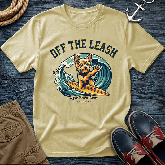 Off the Leash Surf Doggie Tee in Banana – Zero Knots Club graphic t-shirt by Salty Shirts