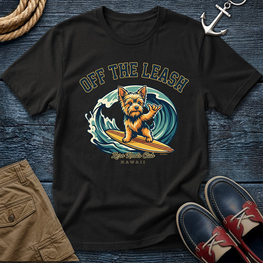 Yorkie surf dog graphic tee, Zero Knots Dock Club, Comfort Colors 1717 garment-dyed cotton Black