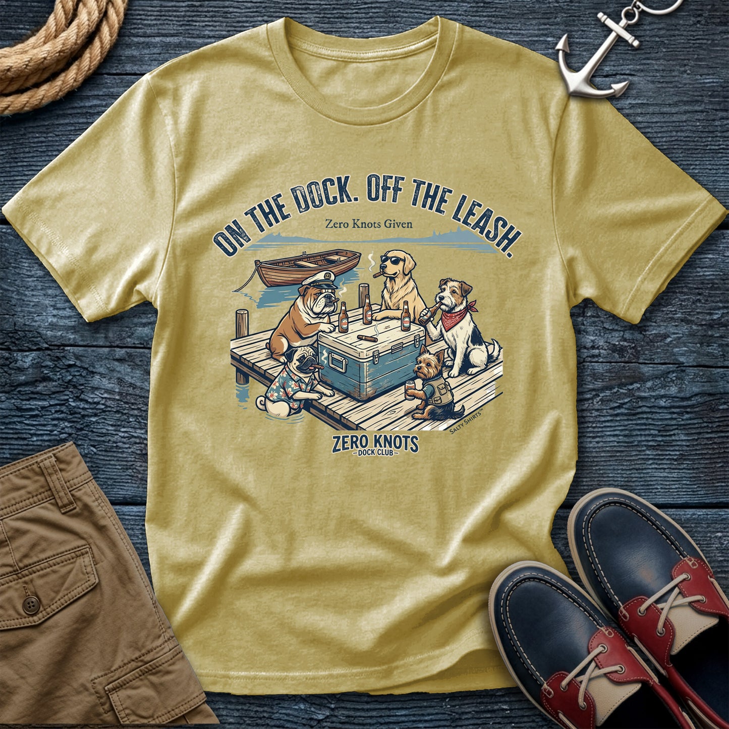 On the Dock. Off the Leash. T-Shirt in Banana— dock life dog tee on Comfort Colors 1717