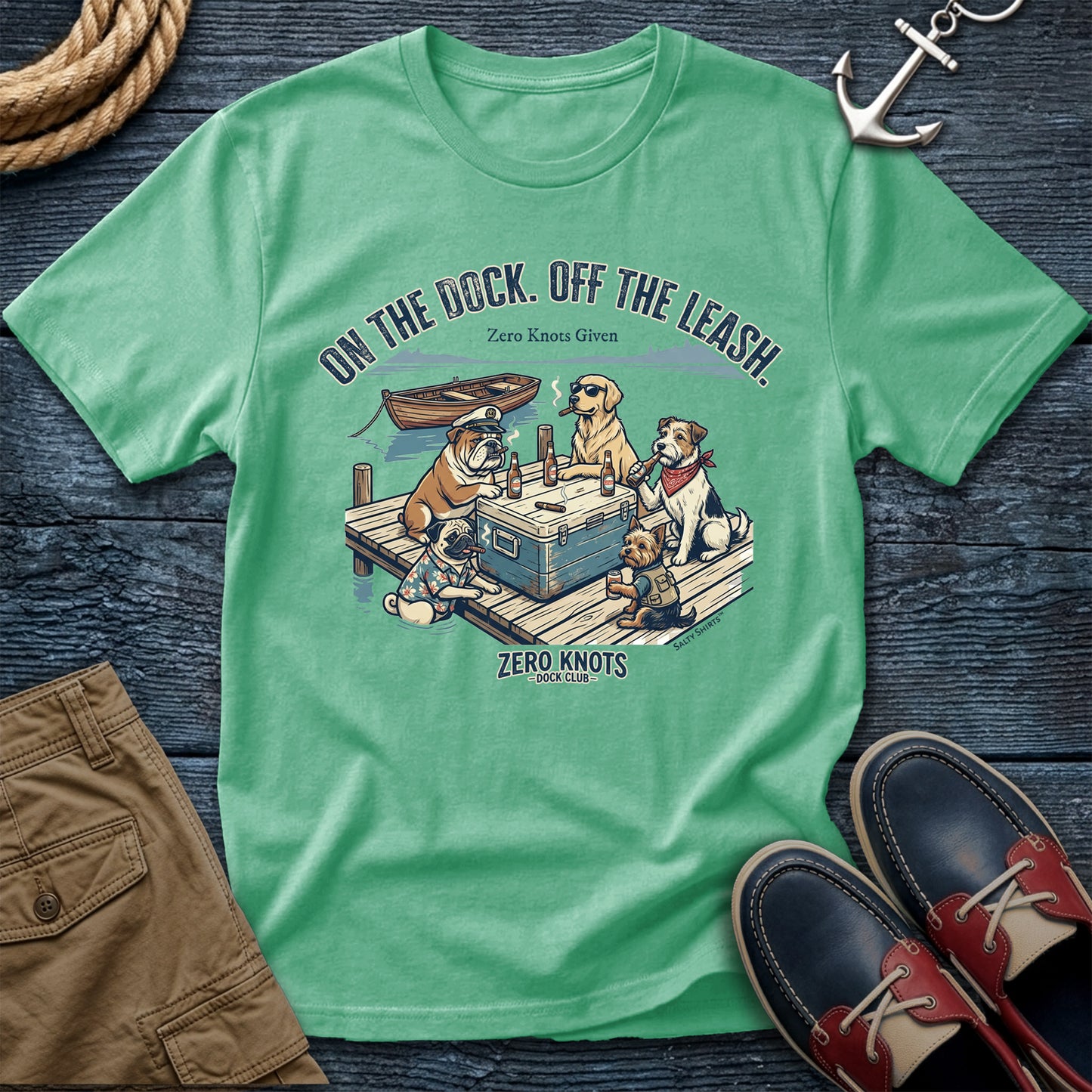 On the Dock. Off the Leash. T-Shirt in Island Reef— dock life dog tee on Comfort Colors 1717
