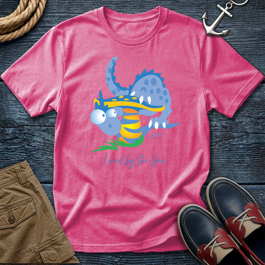 Lived by the Sea Dragon Tee in Crunch Berry – coastal sea dragon graphic t-shirt by Salty Shirts