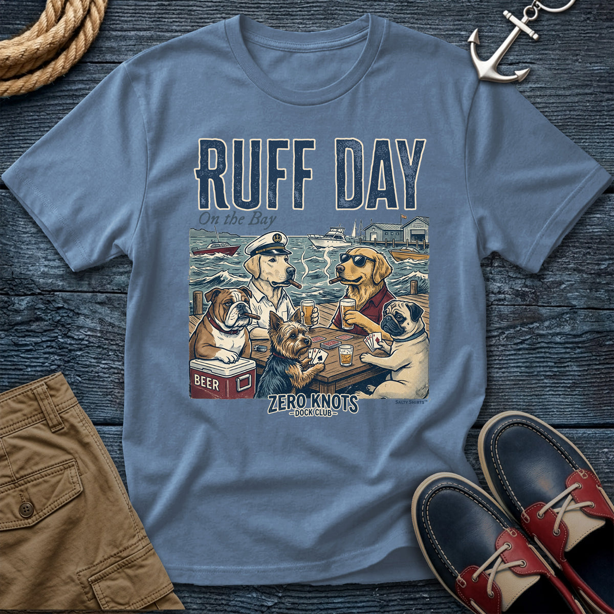 Ruff Day T-Shirt in  Blue Jean— dock dog coastal tee on Comfort Colors 1717