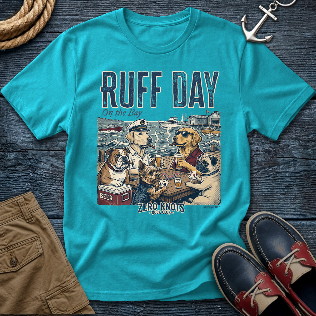 Ruff Day T-Shirt in  Lagoon Blue — dock dog coastal tee on Comfort Colors 1717