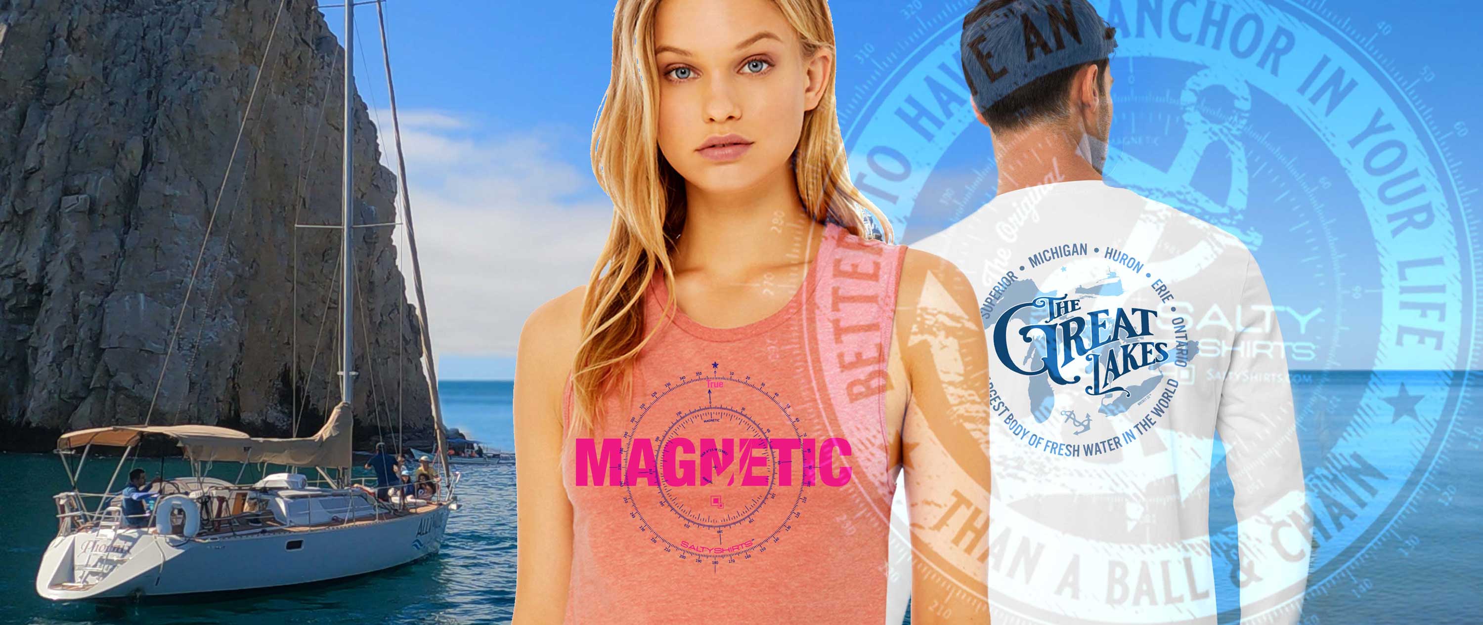 Guy and girl wearing salty shirts designs in Cabo Mx