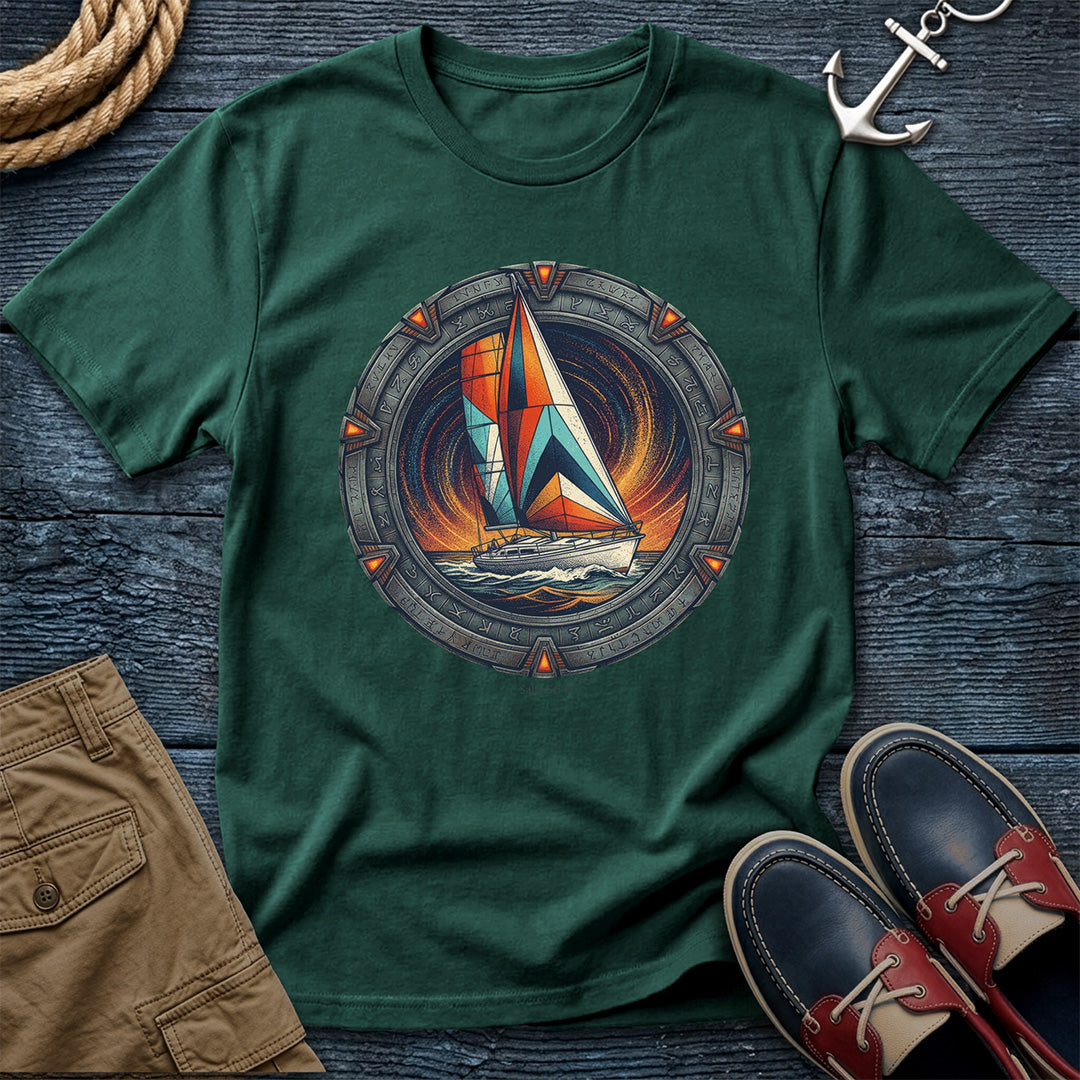 Salty Sci-Fi Sailing Tee in Blue Spruce nautical sci-fi graphic t-shirt by Salty Shirts