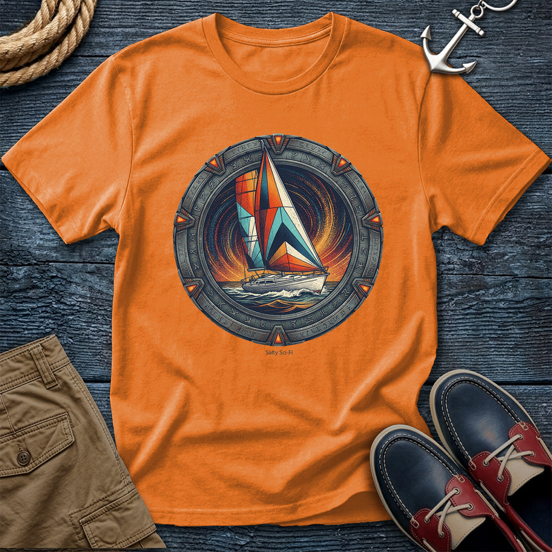Salty Sci-Fi Sailing Tee in Orange nautical sci-fi graphic t-shirt by Salty Shirts