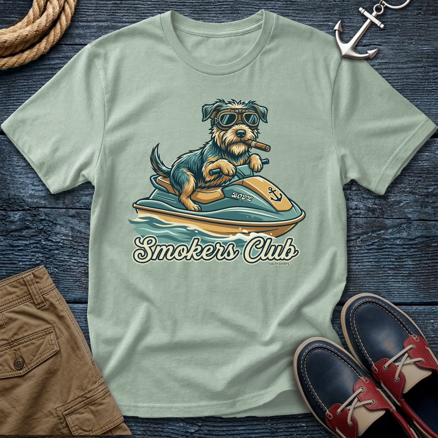 Smokers Club Water World Chapter T-Shirt in Bay — jet ski dock dog tee on Comfort Colors 1717