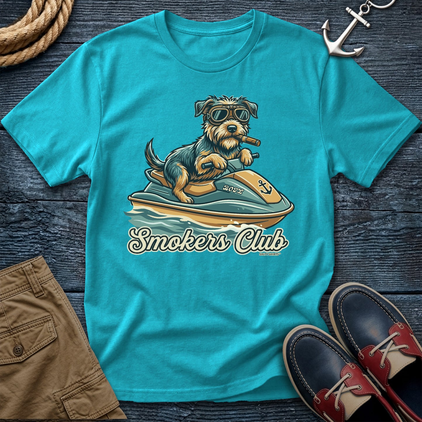 Smokers Club Water World Chapter T-Shirt in Lagoon Blue — jet ski dock dog tee on Comfort Colors 1717