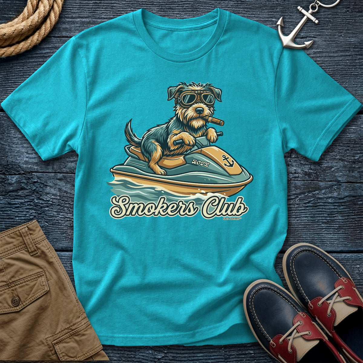 Smokers Club Water World Chapter T-Shirt in Lagoon Blue — jet ski dock dog tee on Comfort Colors 1717