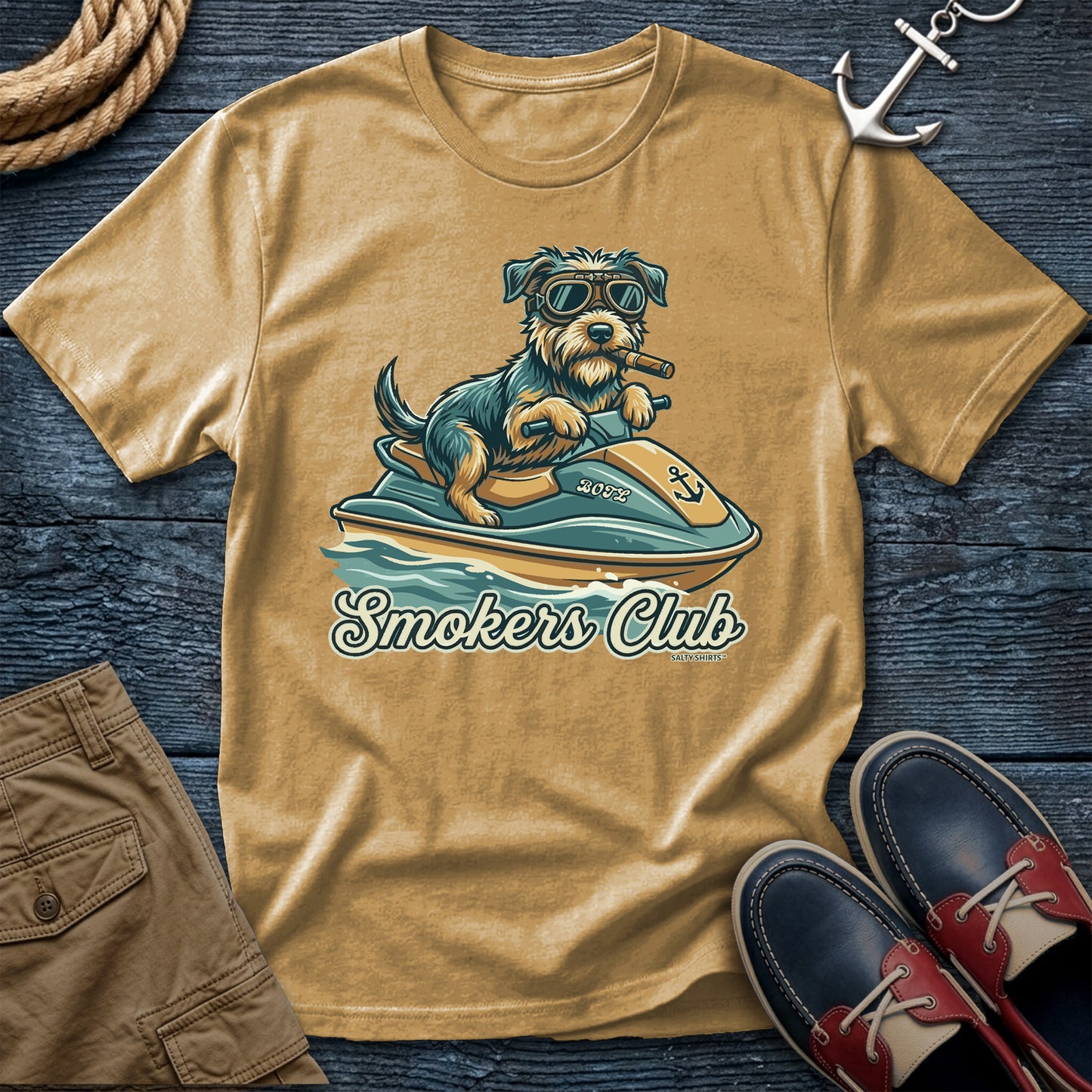 Smokers Club Water World Chapter T-Shirt in Mustard — jet ski dock dog tee on Comfort Colors 1717