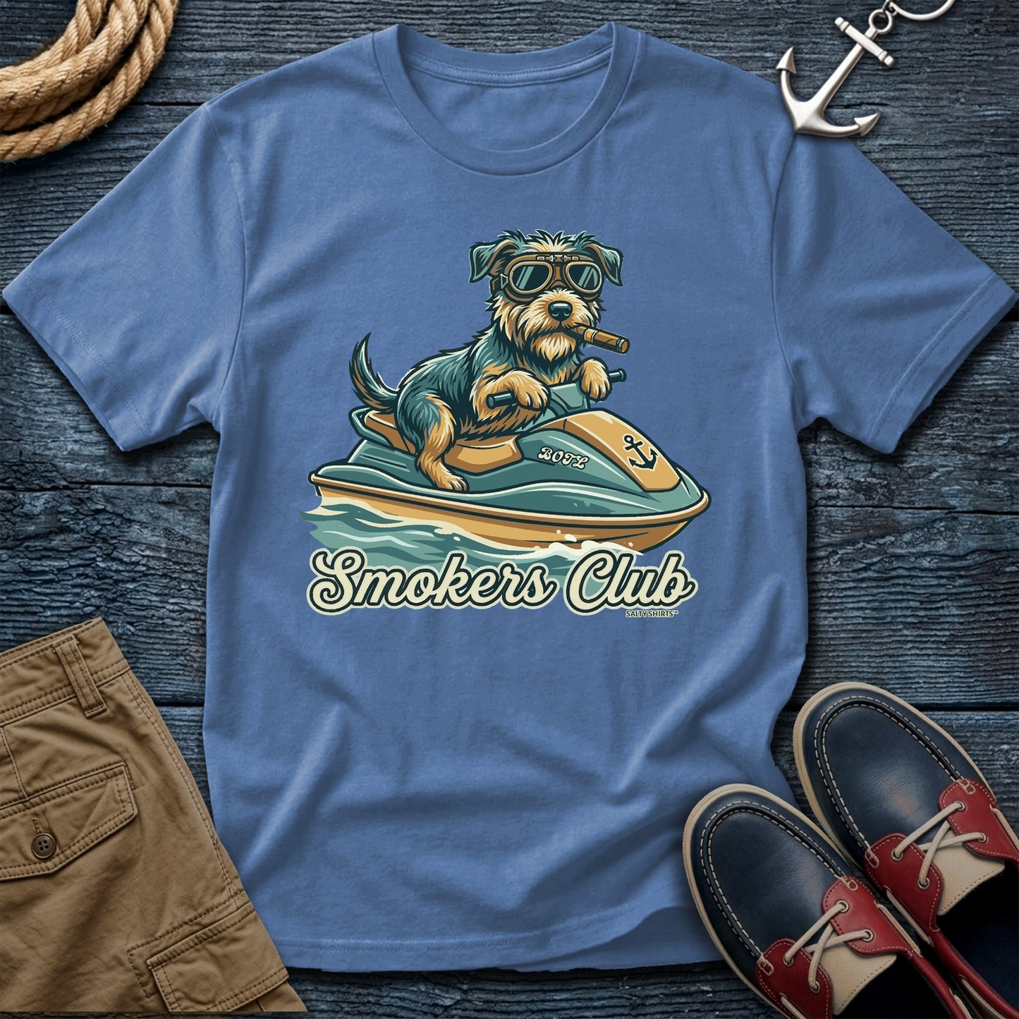 Smokers Club Water World Chapter T-Shirt in Washed Denim — jet ski dock dog tee on Comfort Colors 1717