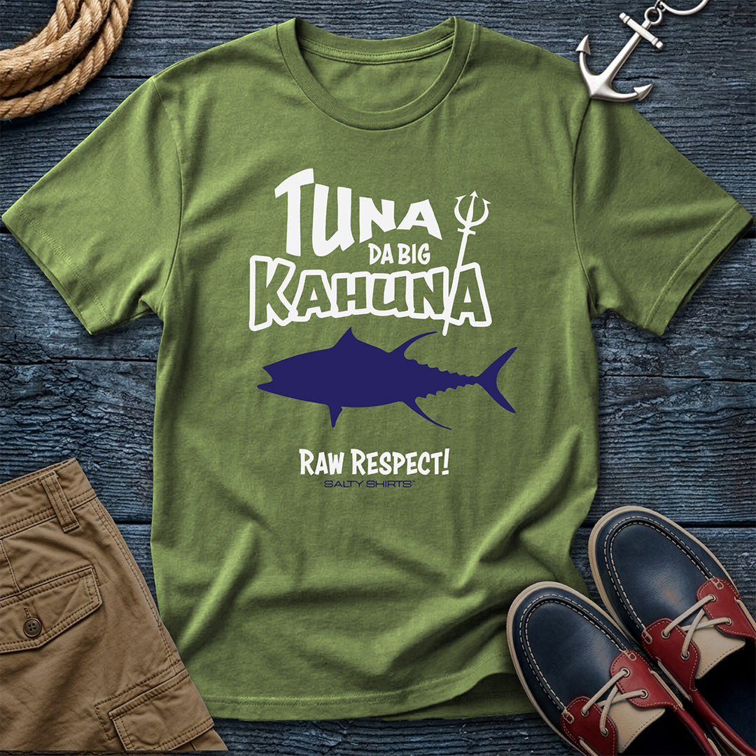 Tuna Da Big Kahuna T-Shirt in Sage — coastal fishing graphic tee on Comfort Colors 1717