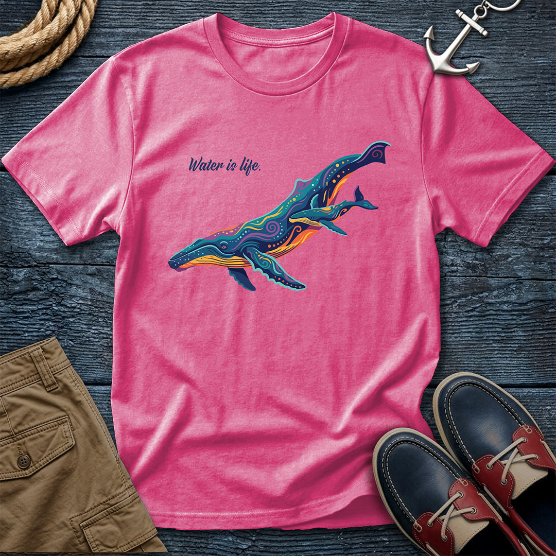 Water is Life Humpback Whale Tee in Crunchberry – coastal graphic t-shirt by Salty Shirts