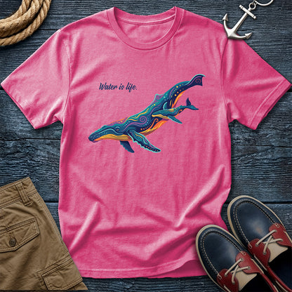 Water is Life Humpback Whale Tee in Crunchberry – coastal graphic t-shirt by Salty Shirts