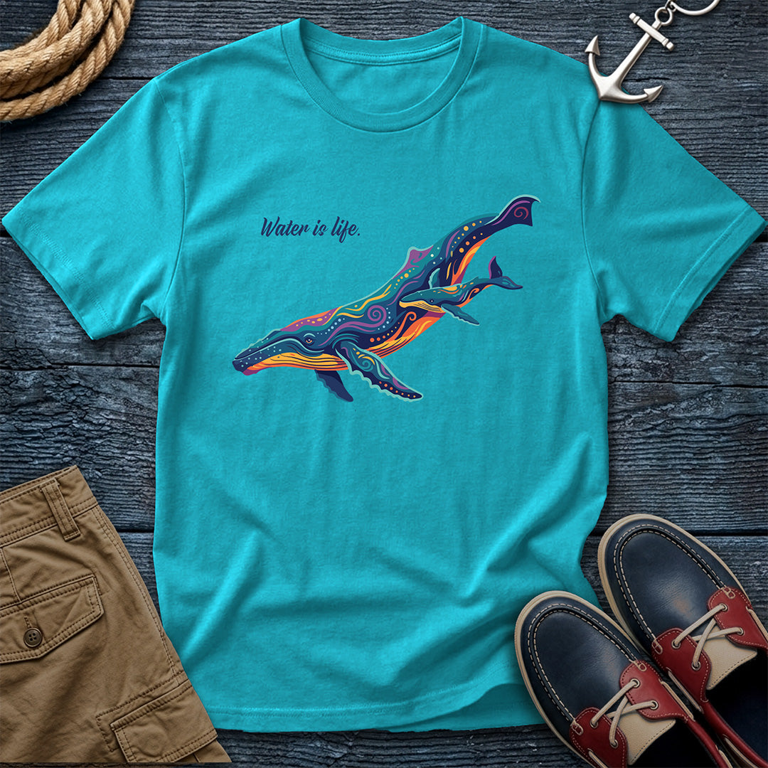 Water is Life Humpback Whale Tee in Lagoon Blue – coastal graphic t-shirt by Salty Shirts