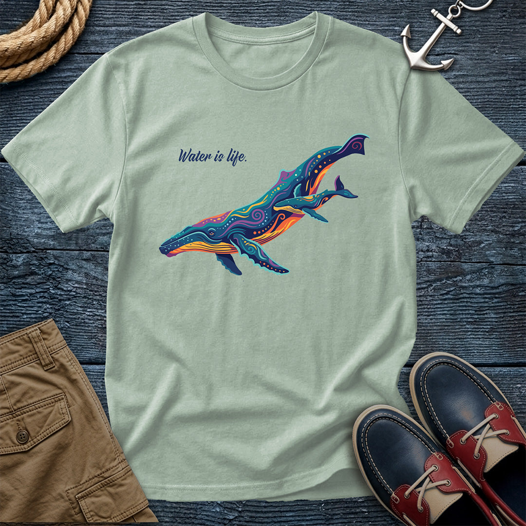 Water is Life Humpback Whale Tee in Bay – coastal graphic t-shirt by Salty Shirts