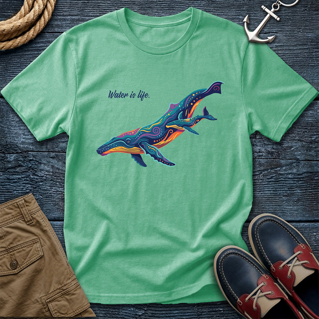 Water is Life Humpback Whale Tee in Island Reef – coastal graphic t-shirt by Salty Shirts