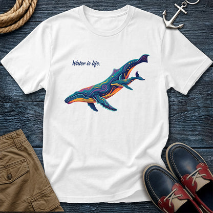 Water is Life Humpback Whale Tee in White – coastal graphic t-shirt by Salty Shirts