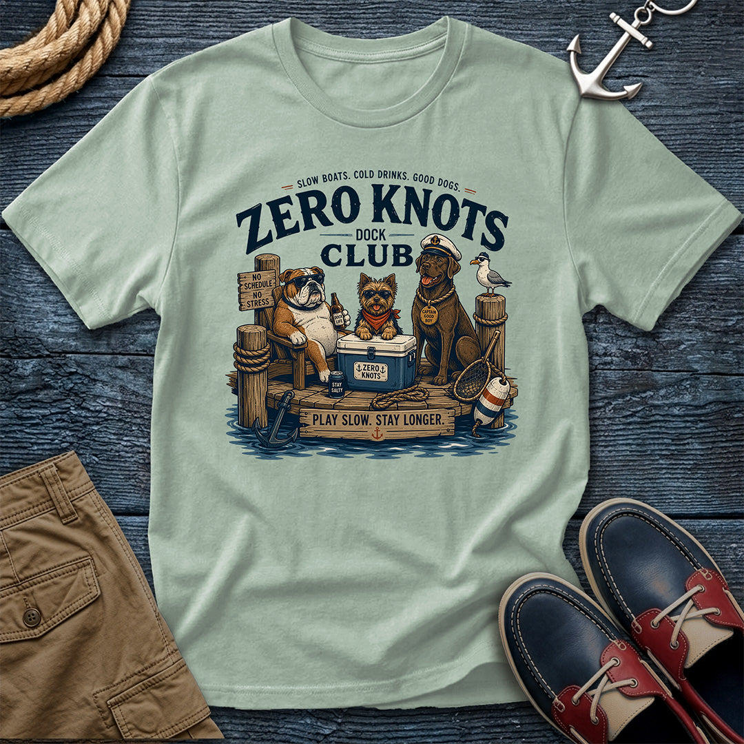 Zero Knots Dock Club tee in bay — vintage dock club graphic tee for boaters, dog lovers, and Great Lakes lifestyle fans