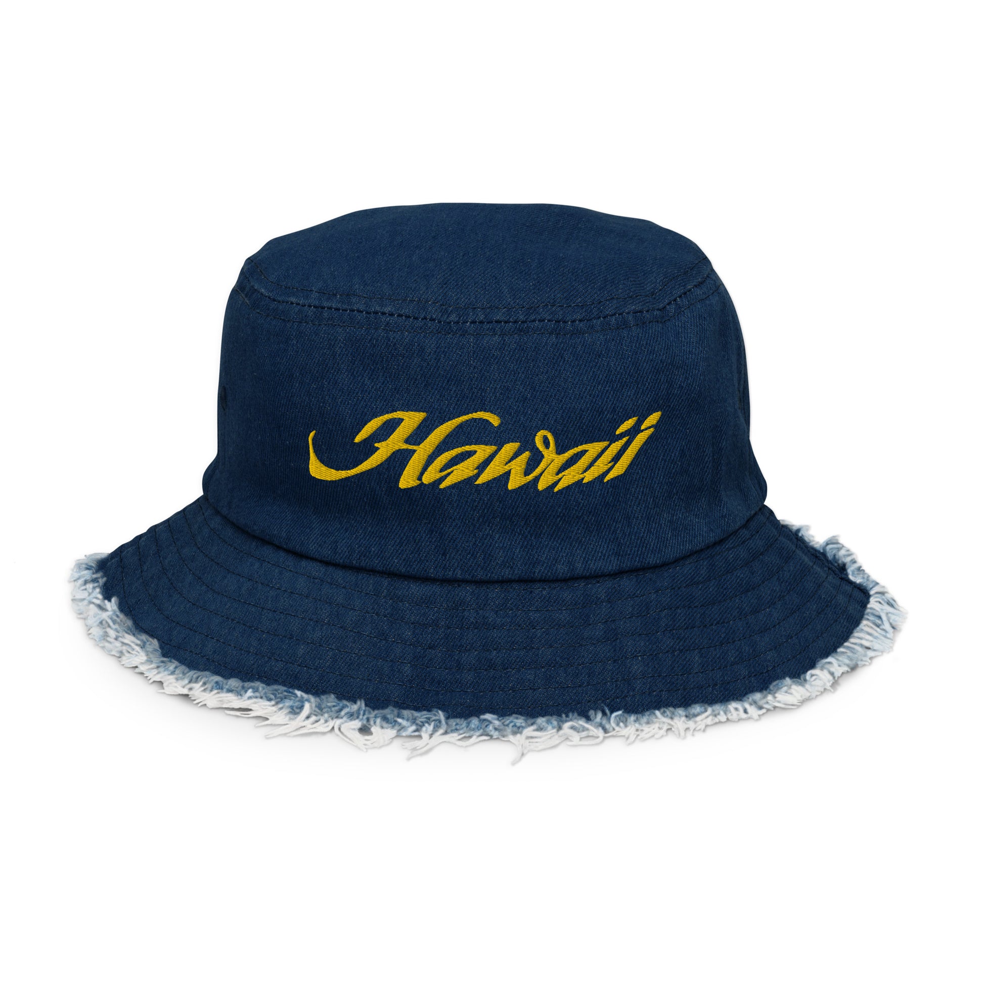 Hawaii Embroidered Distressed Denim Bucket Hat