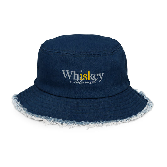 Whiskey Island Distressed denim bucket hat