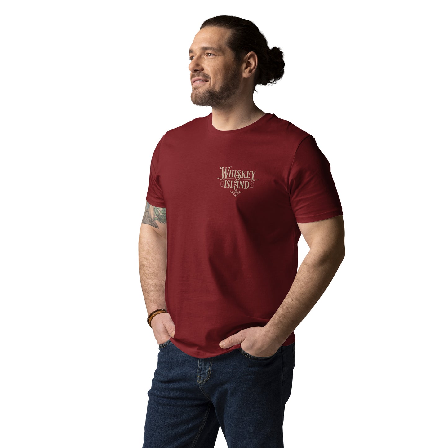 Whiskey Island, Front Logo, Pirate Captain, Back:Unisex organic cotton t-shirt