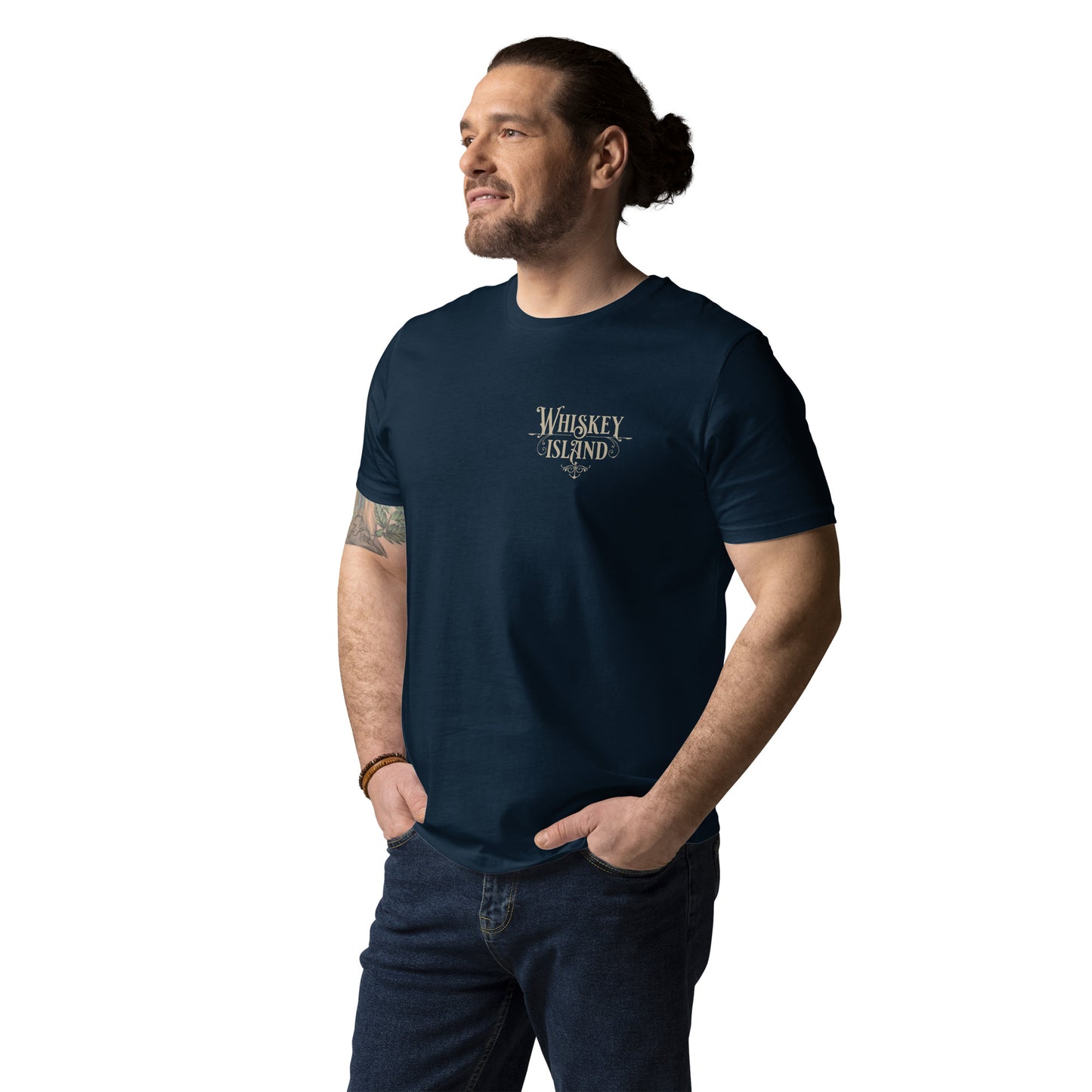 Whiskey Island, Front Logo, Pirate Captain, Back:Unisex organic cotton t-shirt