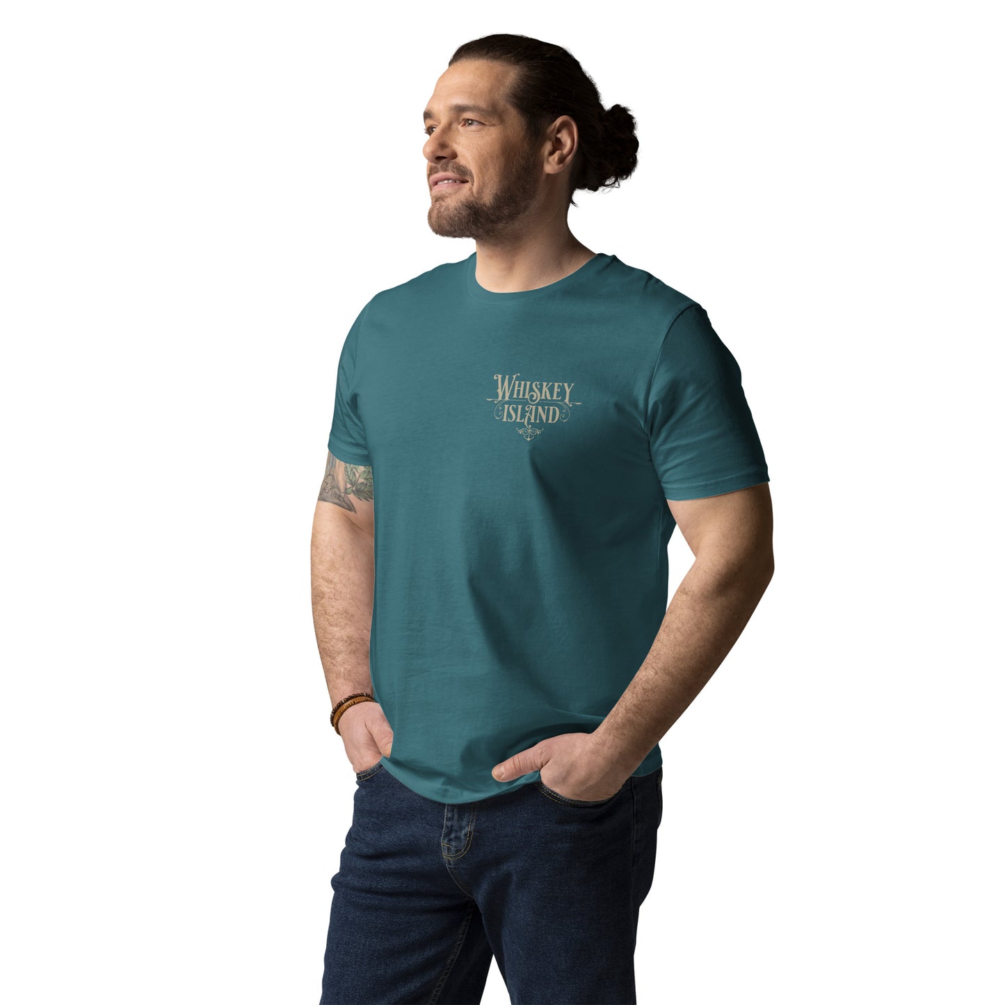 Whiskey Island, Front Logo, Pirate Captain, Back:Unisex organic cotton t-shirt