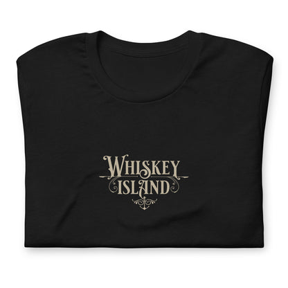 Whiskey Island embellished, front black shirt